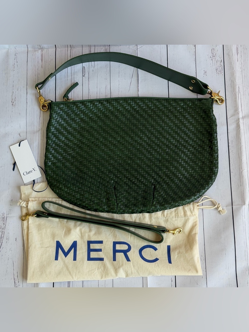 EUC - Clare V. Moyen Messenger – Evergreen Woven Zig-Zag